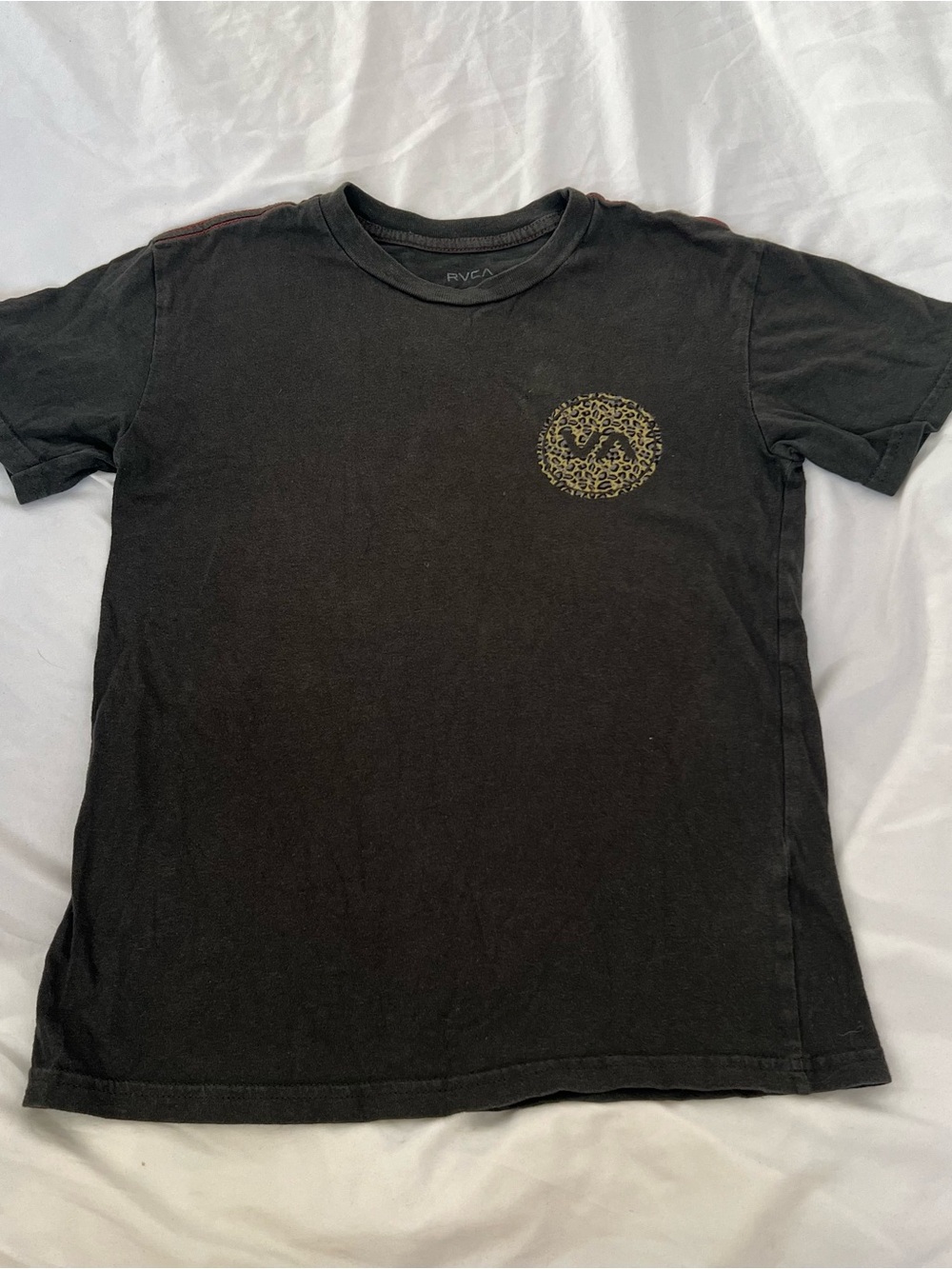 RVCA Black Short Sleeve Crew T-Shirt with Gold Leopard Chest Logo